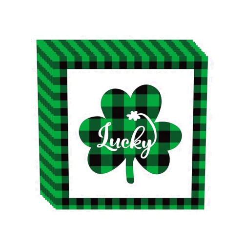 Wobeny 40 Count Green Plaid Shamrock Napkins - Disposable Paper Napkins with Lucky Clover Design for St. Patrick's Day, Irish Themed Parties, Spring Celebrations Tableware Decorations