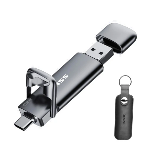 SSK External USB C SSD Flash Drive 512GB, Up to 550MB/s 2-in-1 Type C+ USB A USB3.2 Gen2 Solid State Thumb Drive, Memory Stick Data Storage for iPhone 15/PS4/PS5/Android Phone/Windows/Mac