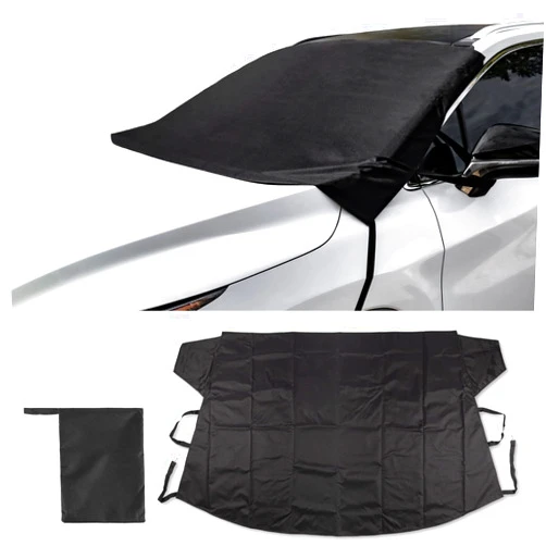 Amiss Windshield Cover for Ice and Snow, 600D Oxford Fabric Windshield Frost Cover, All Weather Winter Summer Car Snow Cover for Trucks and SUVs, Car Exterior Accessories - Black (70.8 x 47.2 Inch)