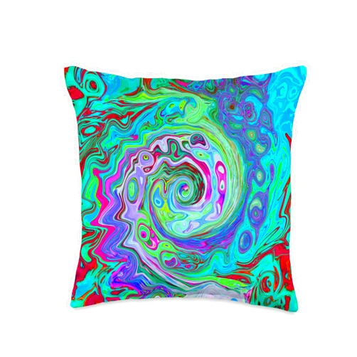 My Rubio Garden Colorful Designs Retro Green, Red and Magenta Abstract Groovy Swirl Throw Pillow