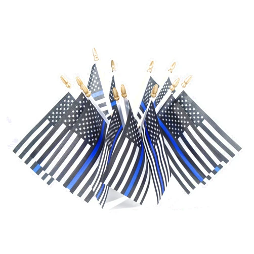 XCFH 50 Pack Thin Blue Line Police Small Mini American Flag On Stick Police Officer Gifts for Law Enforcement Party Theme Event Decorations