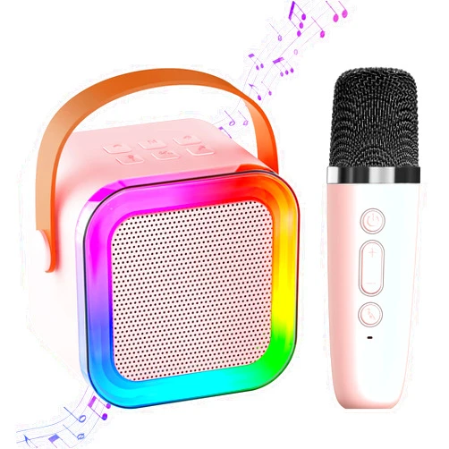 NOTOKA Mini Karaoke Machine for Kids Adults,Portable Bluetooth Speaker, 2 Wireless Microphones with Fun Voice Changing Function-Toys for 5 6 7 8 9 10 Year Old Girl Boys Birthday Gifts Ideas (Pink - 1 Mic)