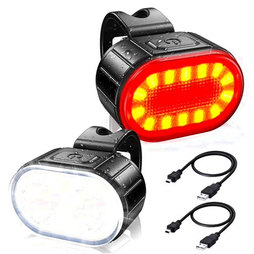 KIVOS Bike Light for Night Riding - USB Rechargeable Bike Lights Front and Back LED Rear Taillight, 350 Lumen Super Bright Bicycle Lights，Waterproof