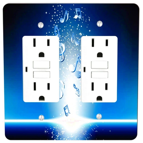 Sam Sandor Blue Music Symbols on Stage -Light Switch Plate Cover - Double GFI Double Rocker - Two Gang Switch Plate Cover Switch Plate Cover