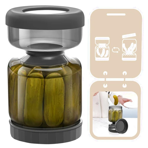Luvan Pickle Jar with Strainer Flip, 34oz Pickle Container with Strainer, Upside Down Pickle Flip Jar,Glass Pickle Holder with Leakproof Airtight Lid, Hourglass Pickle Storage for Olive,Jalapeno-Grey
