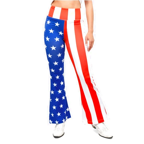 Tipsy Elves 4th of July Pants for Women - Retro Womens American Flag Leggings - High Waisted Bell Bottom Flared Leggings