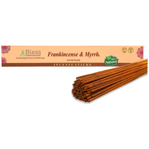 Bless International Bless-Frankincense-and-Myrrh 100%-Natural-Handmade-Hand-Dipped-Incense-Sticks Organic-Chemicals-Free for-Purification-Relaxation-Positivity-Yoga-Meditation The-Best-Woods-Scent (25 Sticks (40GM))