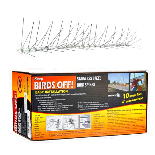 Bird-X STS-51 Width Barrier Stainless Steel, 6-inch Regular Wide Spikes for Pigeons and Other Small Birds, Contains 2 ft. Strips, Covers 50 Linear Feet Area, Silver