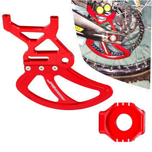 JFG RACING Motorcycle Rear Disc Brake Guard Protector+Axle Block Rear Axle Tensioner Chain Adjuster for Sur Ron S/X Segway X160/X260-Red
