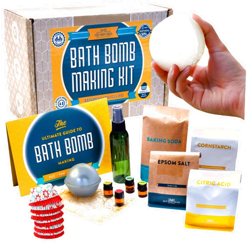 DIY Gift Kits Bath Bomb Making Kit, Make 12 All Natural Bath Bombs at Home, Made in The USA, 100% Pure, 4 Essential Oils, Epsom Salts, Cupcake Mold Liners, Recipes. STEM Science Kit or Gift