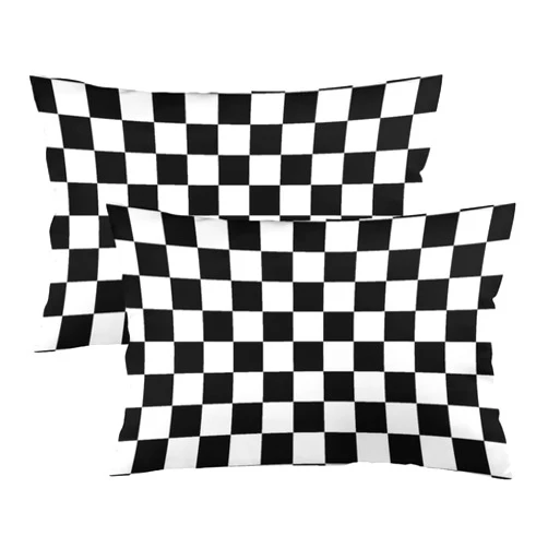 COVASA Black and White Checkered Plaid Pattern Throw Pillow Cover Queen Size Set of 2 White Black Lumbar Pillow Case Bedding Pillowcases Standard Pillow Cases with Zipper Bed Cushion Covers for Sofa,20