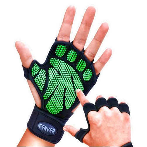 FENVER SPORT Ventilated Workout Gloves with Elastic Wrist Wraps and Open Back [Full Dexterity|Shock Absorbing], Silicon Padded Weight Lifting Gloves for Fitness and Water Sports, Gym Gloves for Men Women