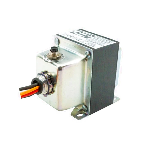 RIB Functional Devices TR75VA005 Transformer, 75 VA, 480/240/208/120 to 24 Vac, Circuit Breaker, Foot and Single Threaded Hub Mount