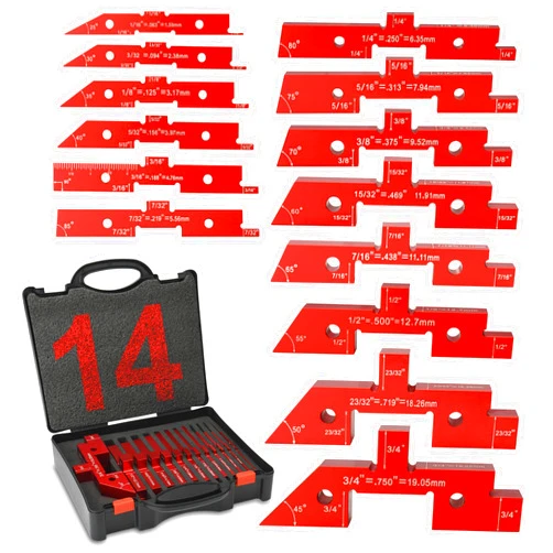 VEXTHYX Setup Blocks for Woodworking, 14pcs Aluminum router table setup bars height gauge, measuring depth, angle, fence alignment, miter gauge tool set, router and saw accessories with storage case
