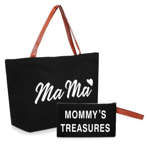 Sadnyy 2 Pcs Mama Bag for Hospital Canvas Tote Bag with Pouch Mom Diaper Bag for Labor and Delivery (Black)