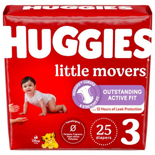 Huggies Size 3 Diapers, Little Movers Baby Diapers, Size 3 (16-28 lbs), 25 Count