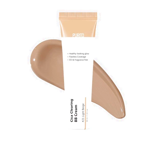 PURITO Cica Clearing BB Cream #21 Light Beige 1 fl.oz / 30ml, Vegan bb cream, tinted