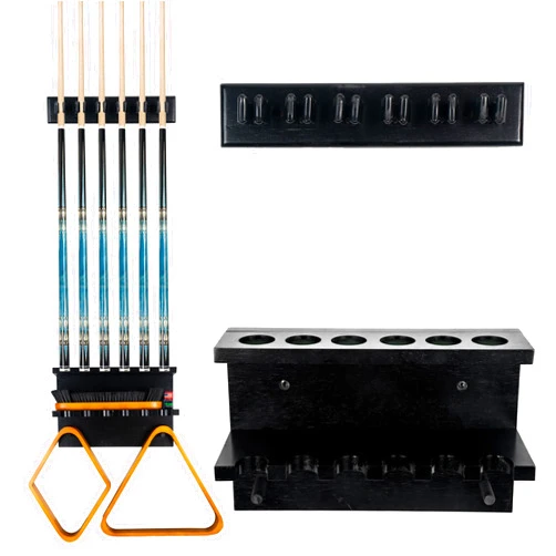 Billmart Wall Mount Pool Stick Holder - Billiards Pool Cue Rack for 6 Cues Sticks Storage Pool Table Accessories, Black