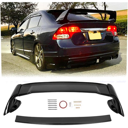 ECOTRIC Rear Trunk Spoiler Wing Compatible with 2006-2011 Honda Civic 4 Door Sedan ABS Trunk Spoiler Wing Painted Gloss Black