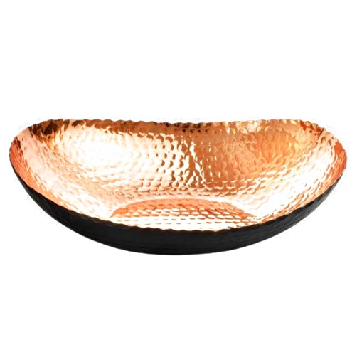 Monarch Abode 31601 Hand Hammered Metal Decorative Bowl, Modern Centerpiece Fruit Bowl for Kitchen Counter, 12.75 inch, Black and Copper Finish