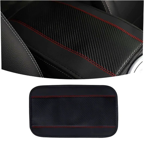 ZKFAR 1 PC Waterproof Armrest Cover Center Console Mat, Fiber Leather Embossing, Four Seasons Universal Armrest Box Mat, Fit for Most Car, SUVs, Truck (Black & Red)