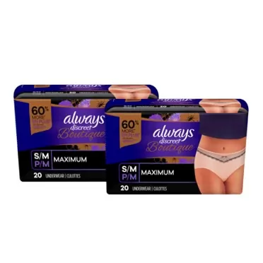 Always Discreet Boutique High-Rise Incontinence Underwear Size S/M Maximum Rosy, 20 Count (Pack of 2) S/M 20 Count (Pack of 2)