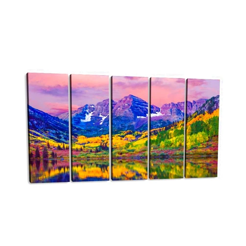 UVRKQYOSGKB Large Canvas Print 5 Panels Art Wall Paintings Maroon Bells autumn aspen treeslake reflectionsAspen Colorado Stretched Framed Wall Poster Picture on Canvas Home Decor - 60x32 Inch Total