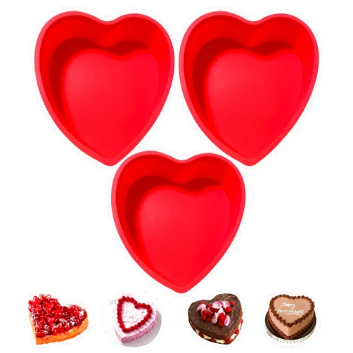 REECAGO Silicone Heart Shaped Cake Pans, 3pcs 6 Inch Silicone Cake Pan for Baking, Heart Molds Silicone Non-Stick Quick Release Suitable, Easy Clean