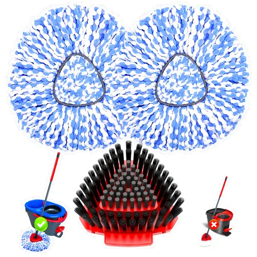 Fatmass Spin Mop Head Replacement for O Cedar RinseClean 2-Tank System,2 Mop Replace Heads + 1 Upgrade Scrubber Brush, 100% Microfiber Mop Refills Deep Cleaning Machine Washable