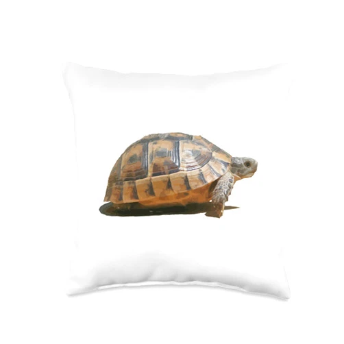 Tortoise Gifts And Land Turtle Tees by taiche Sideview of A Walking Turkish Tortoise Isolated Throw Pillow, 16x16, Multicolor