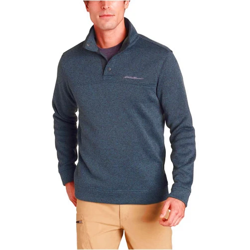Eddie Bauer Mens Heavyweight Radiator Fleece Quarter Snap Pullover (Navy Heather, Large)