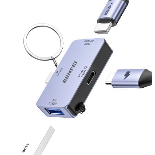 BENFEI USB C Hub 3-in-1, Super Compact, USB-C to HDMI 4K@60Hz, 10Gbps USB-A, 100W Power Delivery Compatible with iPad Pro, MacBook Pro/Air, iMac, iPhone 16/15 Pro/Pro Max, XPS, Thinkpad and More