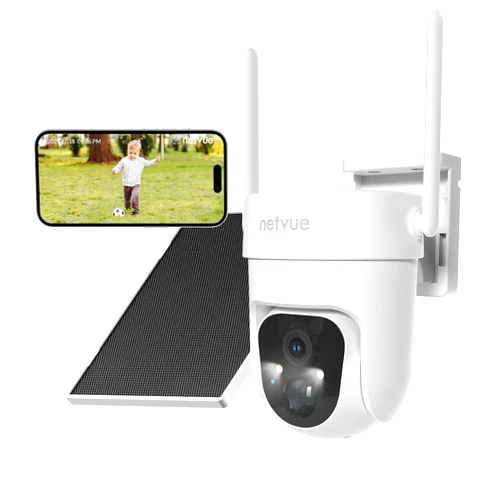 NETVUE Outdoor Wireless Solar Security Camera for Home Security,2K 3MP Surveillance with 360° View, AI Motion Detection, Spotlight Siren, Color Night Vision, Two-Way Audio, Waterproof