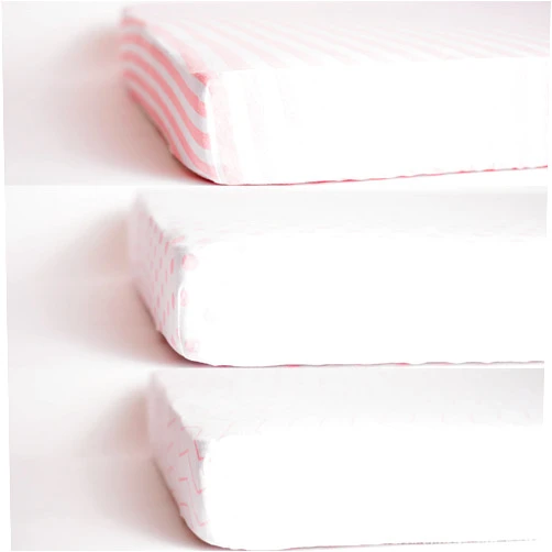 NODNAL CO. 3 Fitted Crib Sheets Pink Set for Baby Girl - 100% Oeko-TEX Cotton Nursery Bedding - Pink/White Chevron, Polka Dot, and Stripe - for Standard Baby or Toddler Crib Mattress 28”x52”x9” Sheet