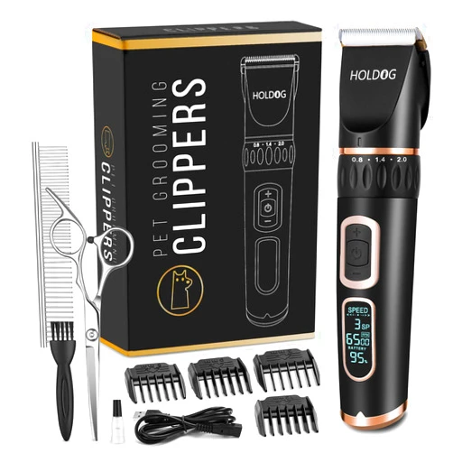 HOLDOG Dog Clippers Professional Heavy Duty Grooming Clipper 3-Speed Low Noise High Power Rechargeable Cordless Pet Tools for Small & Large Dogs Cats Pets with Thick Coats
