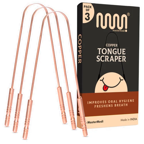 MasterMedi Pure Copper Tongue Scraper for Adults, Tongue Scrubber for Bad Breath, Easy to Use, Tongue Cleaner for Oral Care & Hygiene (Copper Pack of 3)