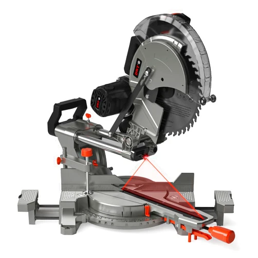 DWT Sliding Miter Saw, 12-inch Compound Miter Saw with Double Bevel Cutting(-45°/0°/+45°)/Laser Guide/9 Positive Stops/3800RPM, 15Amp Miter Saw with Extension Table, 4.2x13in Cutting Capacity-HM1247A