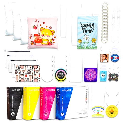 Sawgrass SubliJet UHD Inks SG500 & SG1000 4 Pack CMYK with 50 ProSub Sublimation Blanks, 31ml, Cyan-Yellow-Magenta-Black, SG-UHD-BUNDLE-13