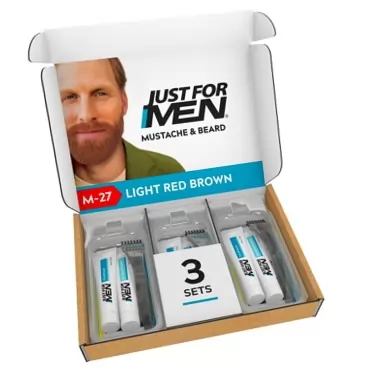 Just For Men Mustache & Beard, Beard Coloring for Gray Hair, With Biotin Aloe and Coconut Oil for Healthy Facial Hair - Light Red Brown, M-27 (Pack of 3, Ecomm Friendly Packaging) Light Red Brown M-27