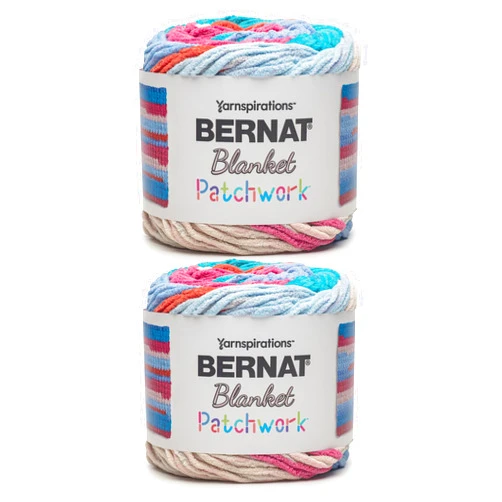 Bernat Blanket Patchwork Beach Towel Yarn - 2 Pack of 300g / 10.5oz - 100% Polyester - #6 Super Bulky - 220Yards - Knitting/Crochet