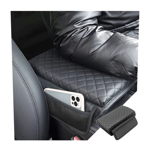 zipelo Car Armrest Cushion, Carbon Fiber Leather Auto Center Console Pad, Memory Foam Armrest Box with Storage Bag, Hand Rest Pillow with Organizer Pockets, Universal Fit for Most Vehicles (Black)