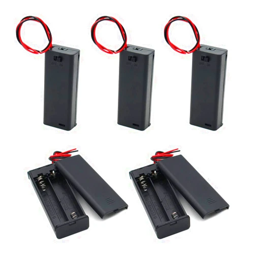 OLIREXD 2 AAA Battery Holder with ON/Off Switch and Wire Leads Case Back Cover 2X 1.5V 3 Volt Storage Box Cables Line Cord Wire Cell Charger (5-Pack)