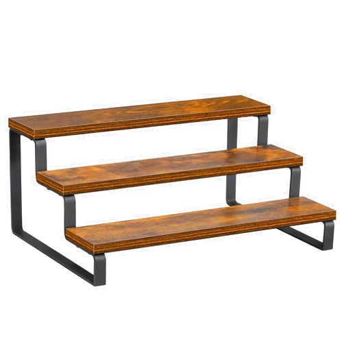 Giikin 3-Tier Spice Rack, 13.8 Inch Wood Step Shelf Countertop Spice Storage Holder, Kitchen Pantry Cabinet Organizer Cupboard for Spice Bottles, Jars, Seasonings, Baking Supplies, Metal Frame