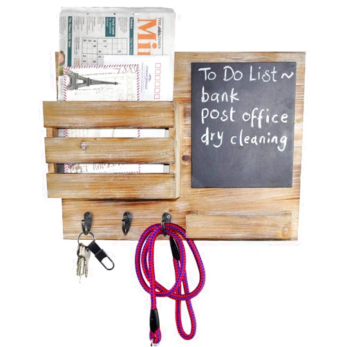DUCIHBA Key Hooks Holder, Entryway Mail Sorter Envelope Organizer Chalkboard, Leash Purse Hanging Rack, Home Decorative Wall Floating Shelf, 16.5” W x 12