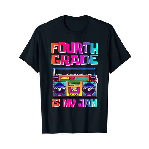 Funny Retro Vintage First Day Of School Outfit Fourth Grade Is My Jam 4th Grader Back To School Teacher Kid T-Shirt