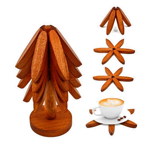 Artgeeker Tree Trivet, Wooden Trivet Tree Set of 4, Treevot Coaster with 1 Stand for Hot Dishes、Pot、Bowl、Teapot、Hot Pot (Walnut)