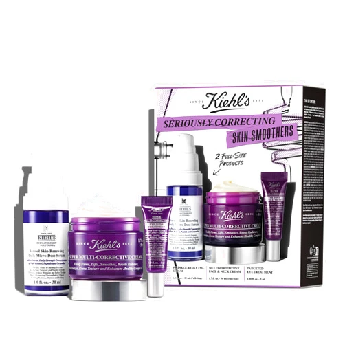 Kiehl's Seriously Correcting Skin Smoothers Skincare Gift Set – 3 Piece Skincare Routine Set with Wrinkle Reducing Face Moisturizer, Retinol Facial Serum & Anti-Aging Eye Cream