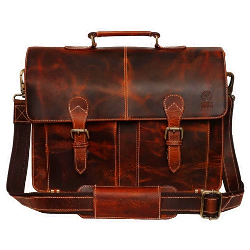 RUSTIC TOWN Handmade Leather Shoulder Briefcase Messenger Bag Mens 16 inch Laptop Satchel