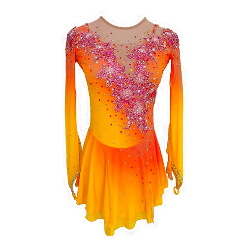 LIUHUO Figure Skating Dress Yellow Gradient and Embroidery Pattern Competition Performance