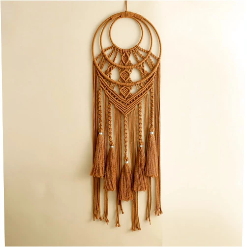 Aniaoie Triple Moon Macrame Wall Hanging, Boho Crescent Dream Catcher for Goddess Home, Dreamcatcher for Girl Bedroom Decoration, Woven Tapestry for Adults Decor Gift,Brown